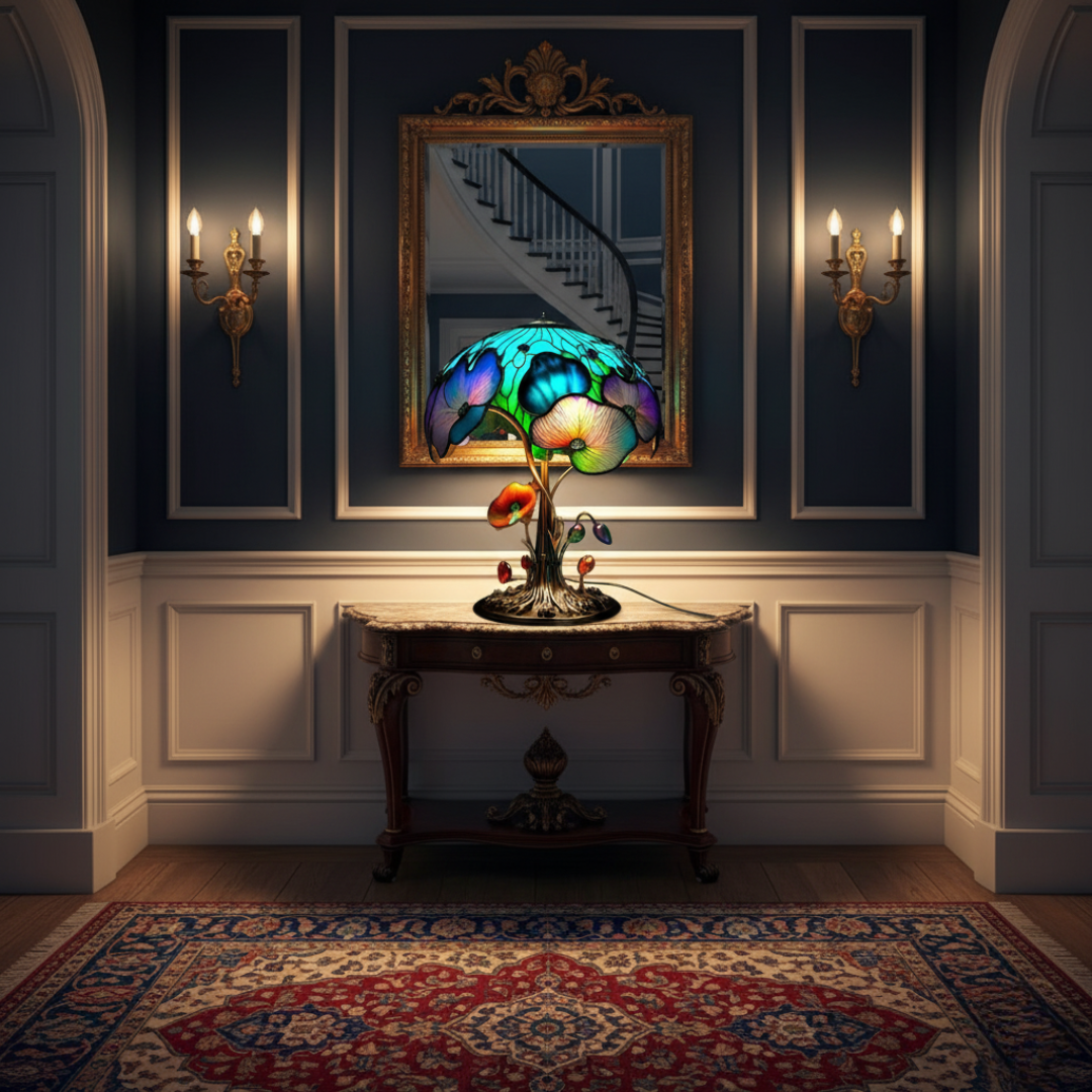 Lampa boho chic z grzybami i kwiatami