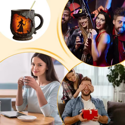 Kubek 3D na Halloween od rzemieślnika – z motywem czarownicy i kota